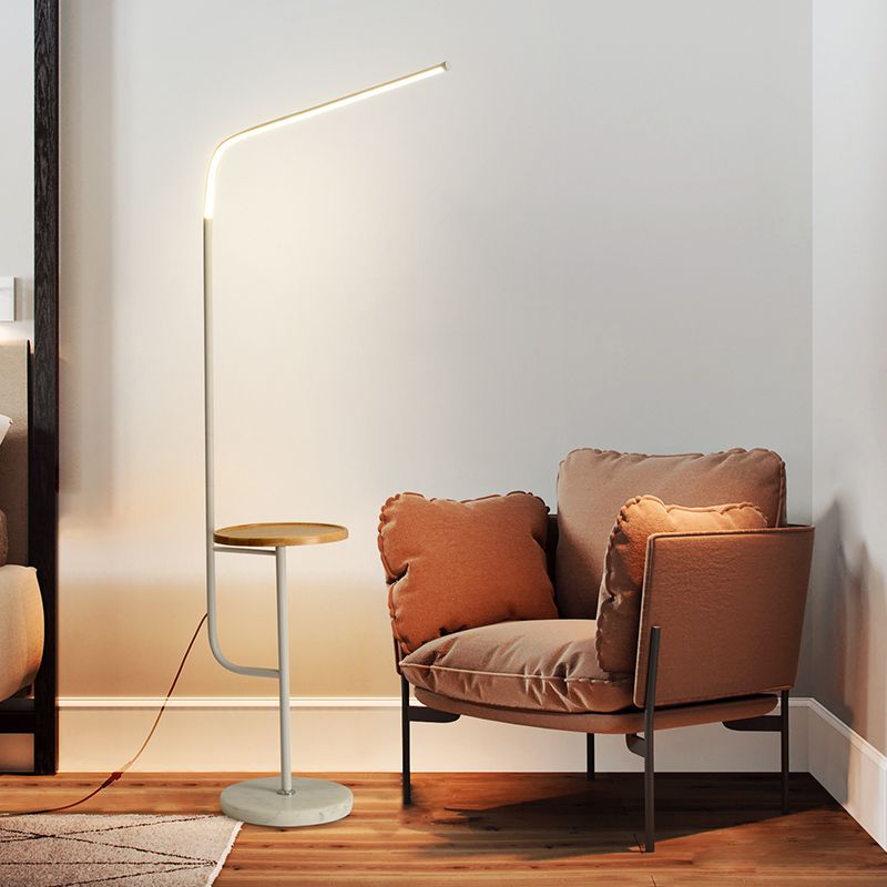 Tubular Reading Floor Light with Shelf Nordic Acrylic LED Bedroom Stand Up Lamp in Black/White