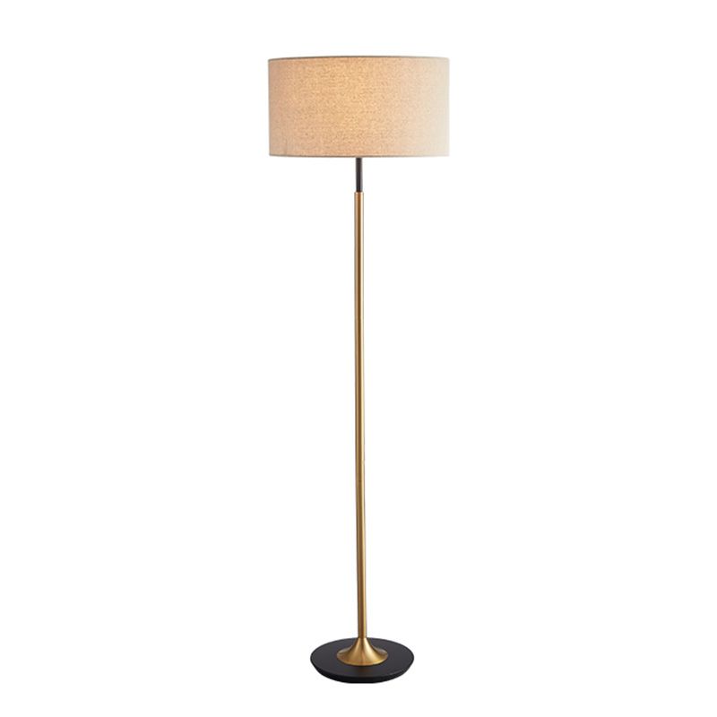 Minimalism Drum Shaped Reading Floor Light Single-Bulb Fabric Standing Floor Lamp