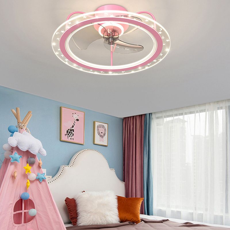 3-Blade Ceiling Fan Blue/pink LED Fan with Light for Children's Room