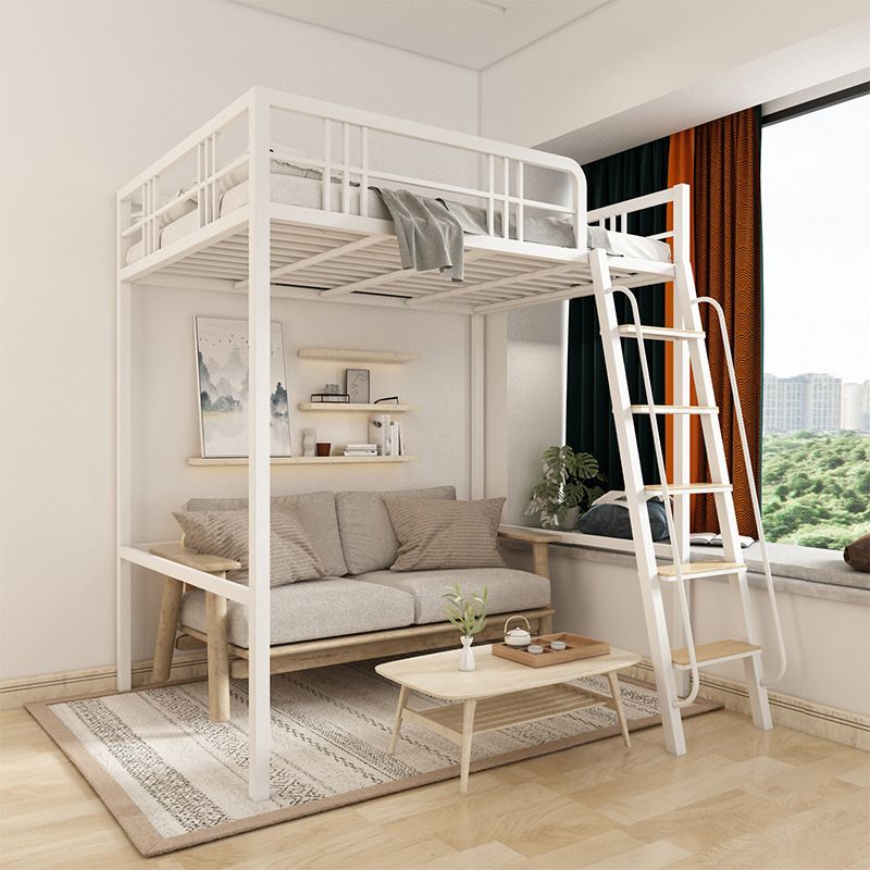 Modern High Loft Bed Guardrail Included Metal Bed Frame with Built-In Ladder