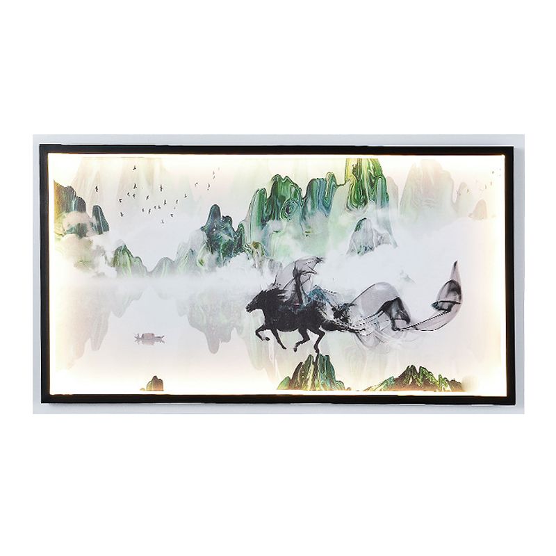 Cabezilla china y paisaje Lámpara mural de tela LEA LEDLA MULTA MUNTA MONTADA EN NEGRO