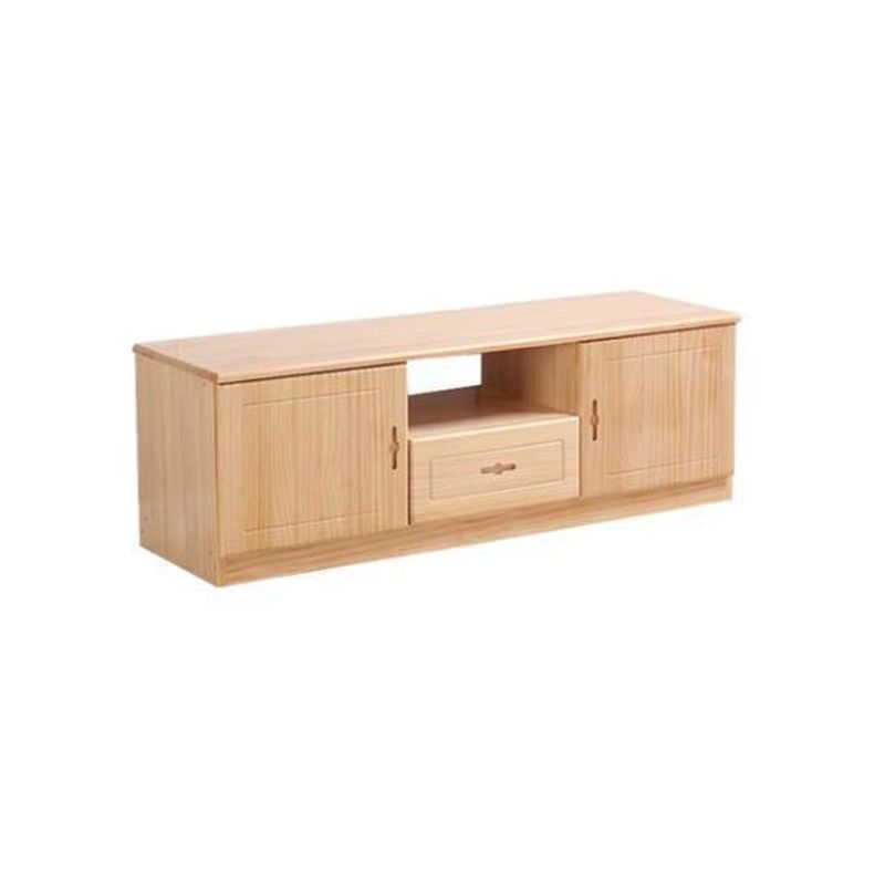 Scandinavian Pine Wood TV Media Stand Natural Wood Media Console with Drawers