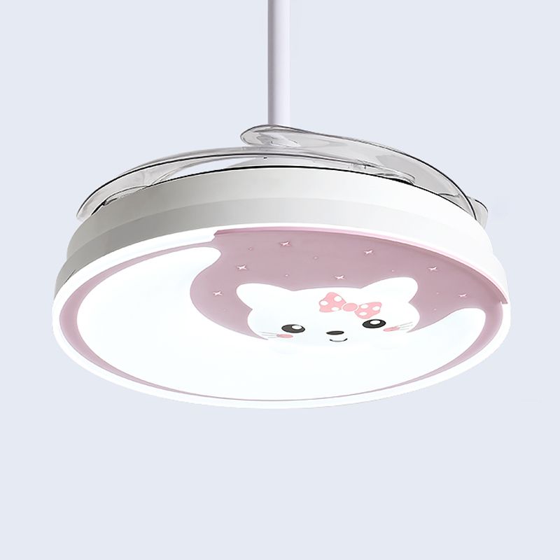 Luna acrílica y lámpara de ventilador de gatos Cartoon LED Semi Flush Light para niños dormitorio