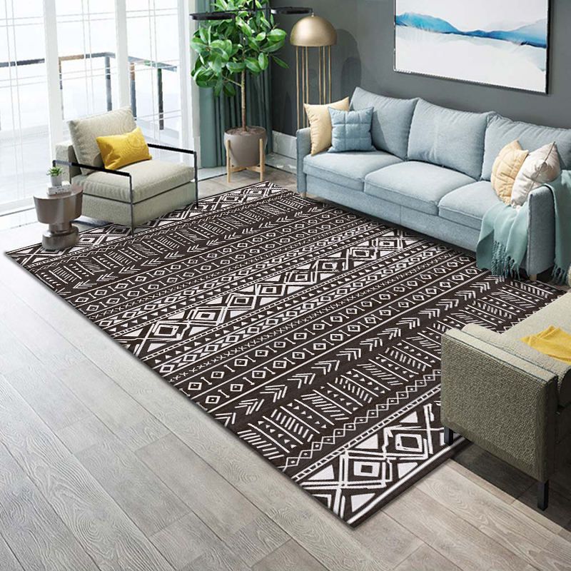 Multicolor Tribal Pattern Rug Polyester Carpet Antique Anti-Slip Backing Indoor Rug for Living Room