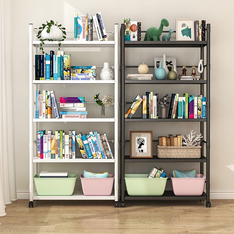 Industrial Steel Etagere Bookshelf Vertical Open Bookshelf with Caster Wheels