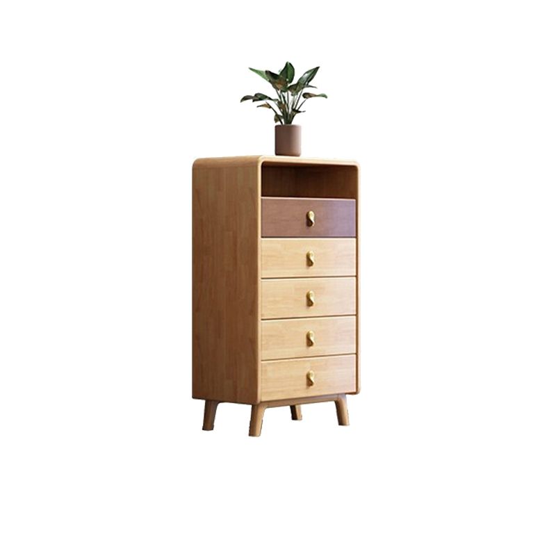 Mid-Century Modern Rectangle Chest with Drawers in Natural Rubberwood