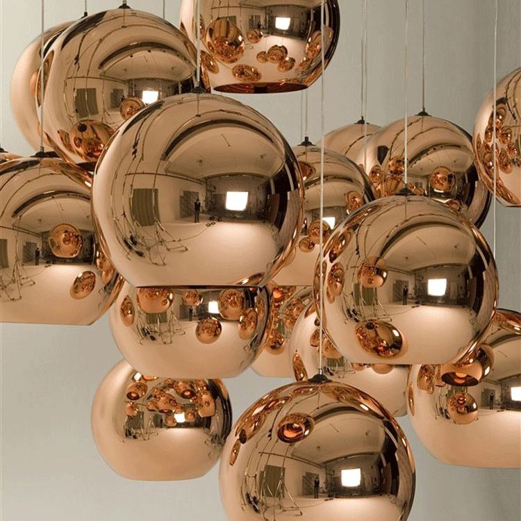 1-Light Globe Hanging Light avec bronze électroplate de miroir en verre nulle