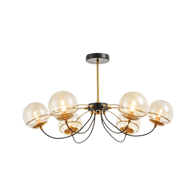 Black-Gold Ball Chandelier Light Fixture Vintage 6-Head Clear Glass Pendant Lighting, Warm/White Light