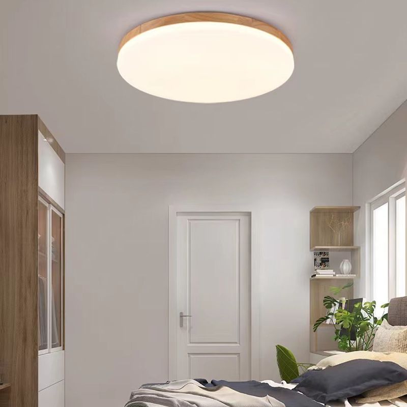 Wood Modern Flush Mount Geometric Shape Ceiling Light with Acrylic Shade for Living Room