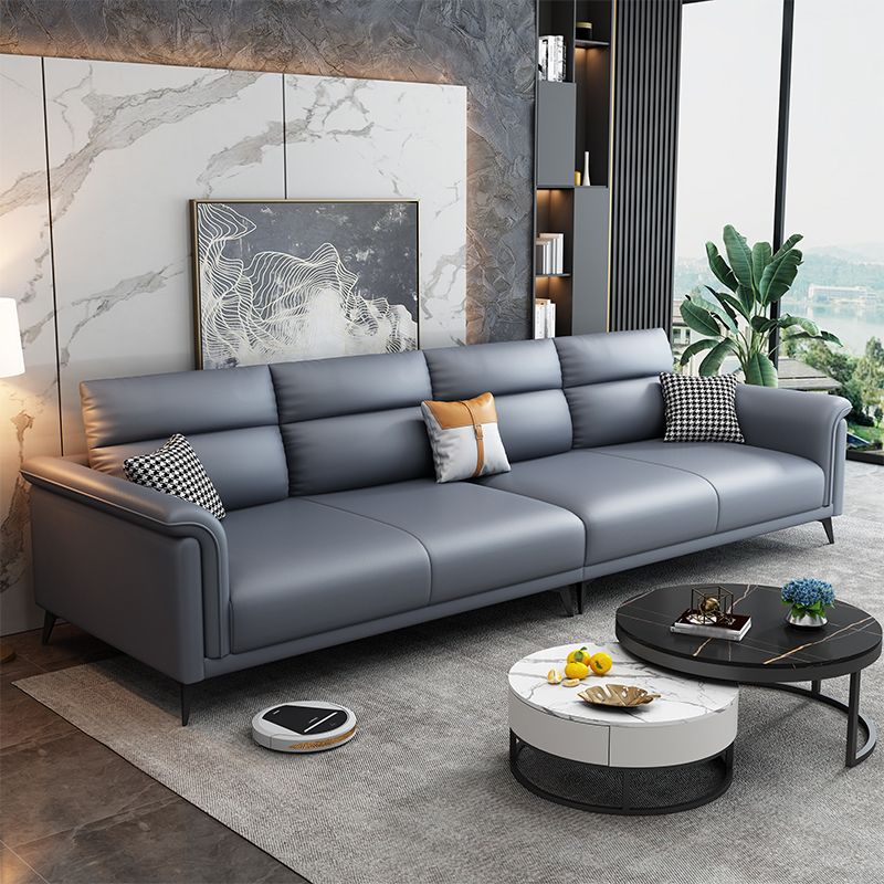 Dark Gray Faux Leather Sofa Stain-Resistant Pillow Top Arm Sectional