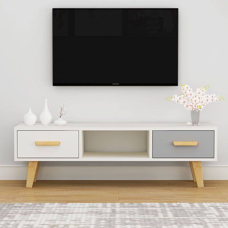 Scandinavian TV Media Stand with Drawers Wood TV Stand Console