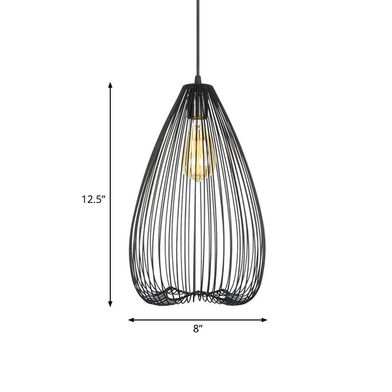 8 "/9.5"/12 "largo nero 1 luce appesa alla luce vintage in metallo con soffitto a controsoffitto in metallo