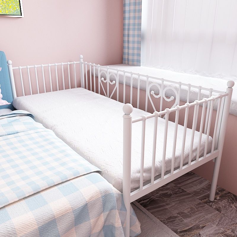 Metal Fixed Side Crib in White Mattress Included Crib with Guardrails