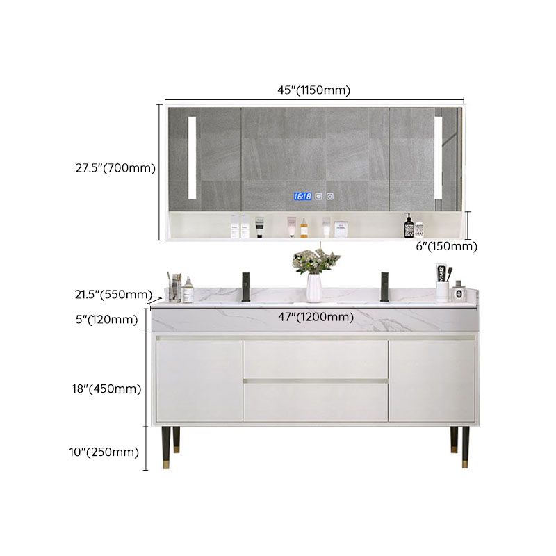 Metal Frame Vanity 2 Doors Double Sink Mirror Freestanding Vanity Set with Drawers