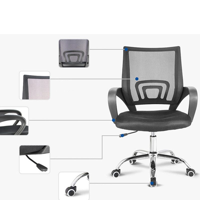 Modern Desk Chair in Black Mesh Computer Chair Mid-Back Chair with Wheels