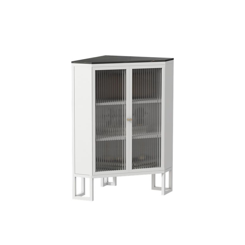 Contemporary Metal Display Stand Glass Doors Hutch Cabinet with Doors for Dining Room