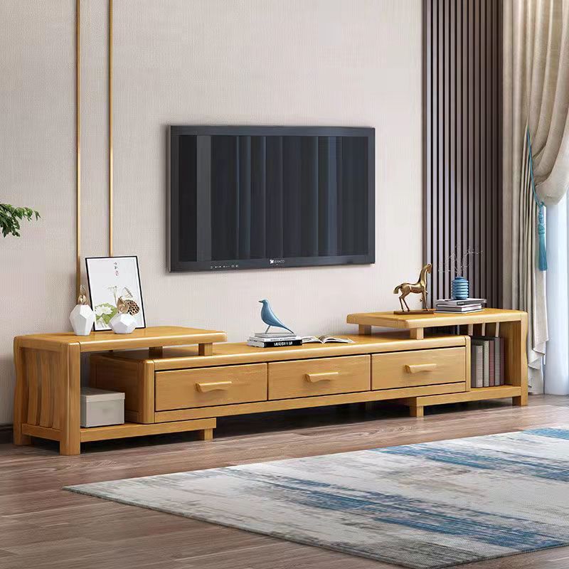 Modern Wood TV Media Stand Open Storage TV Console with Drawers for Living Room