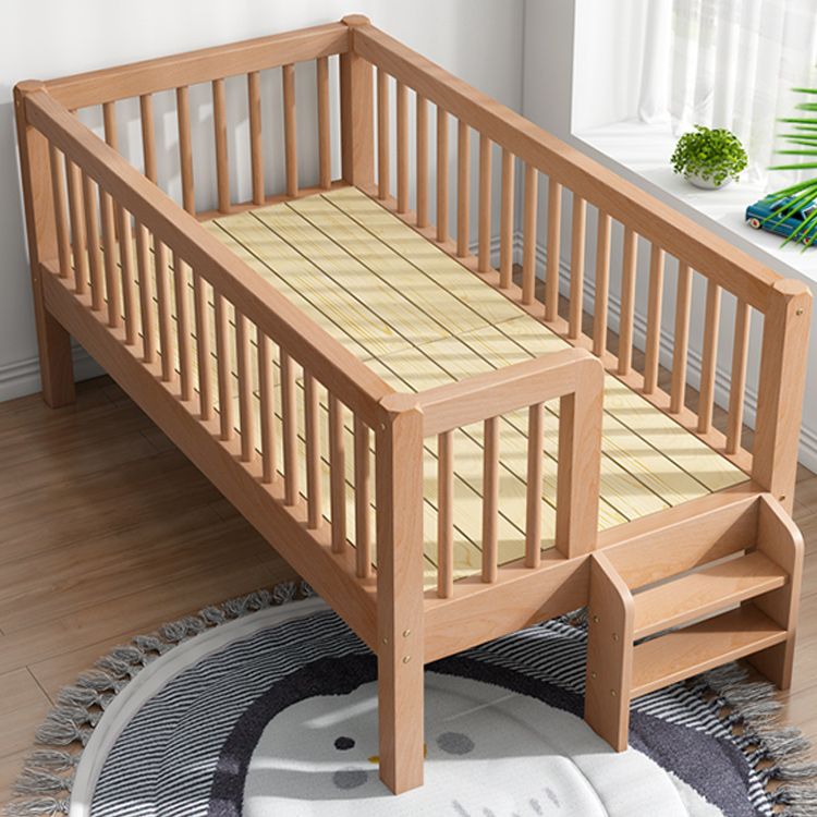 Contemporary Solid Wood Nursery Crib with Guardrail in Natural