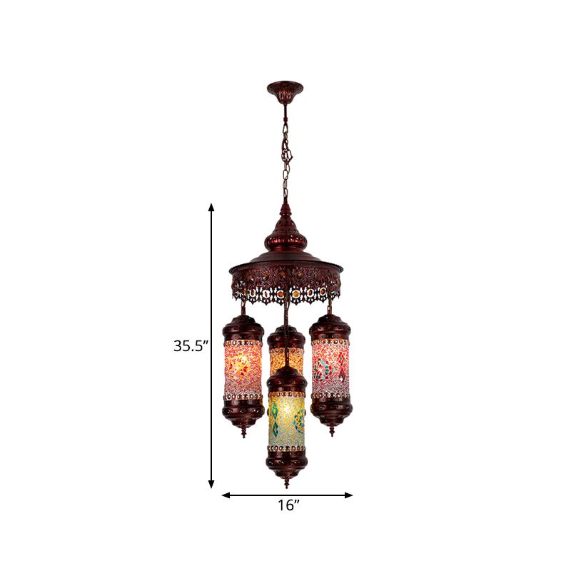 Kupferzylinder Kronleuchter Beleuchtung Art Deco Buntglas 4 Lichterstangenhänge Anhängerlampe