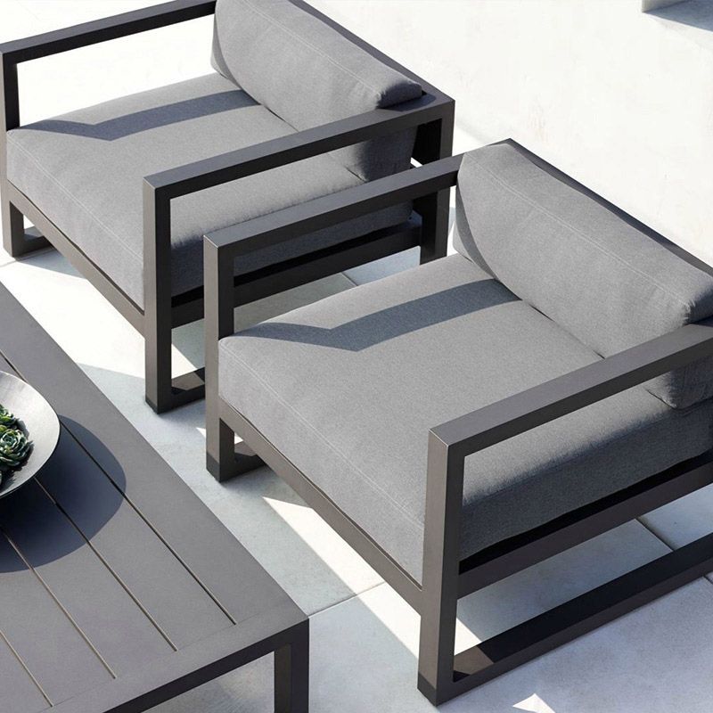 Modern Black Metal Frame Patio Sofa Simple Outdoor Loveseat with Cushion