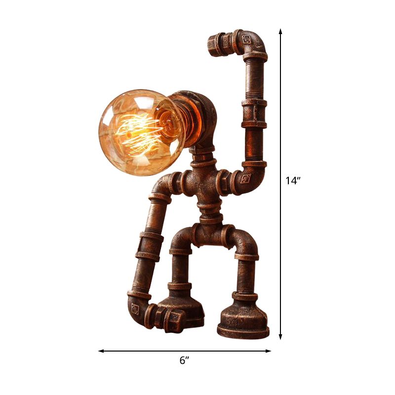 Iron Rust Finish Table Light Hand-Raising Robot 1-Light Farmhouse Nightstand Lamp