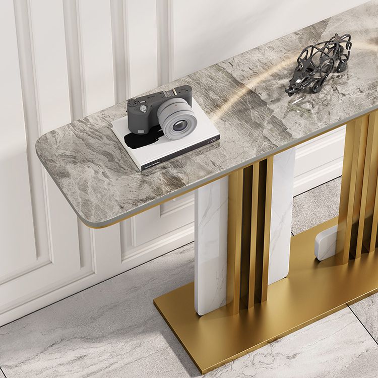 Glam Pedestal Console Table Slate Rectangle Scratch Resistant Stain Resistant Console