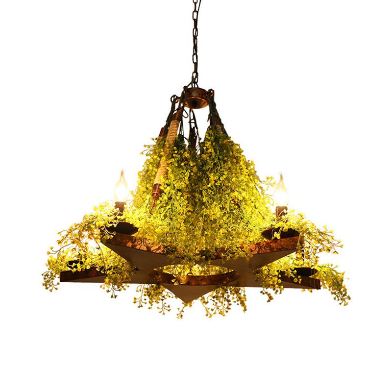 Candle Metal Chandelier Lighting Industrial 5 Lights Restaurant LED Plant Ceiling Lamp in Green