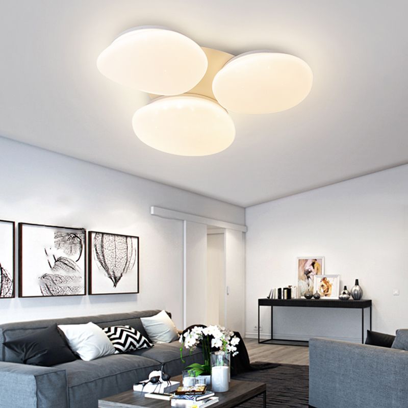 3 - Light Stone LED Flush Mount White Metal and Acrylic Ceiling Flush