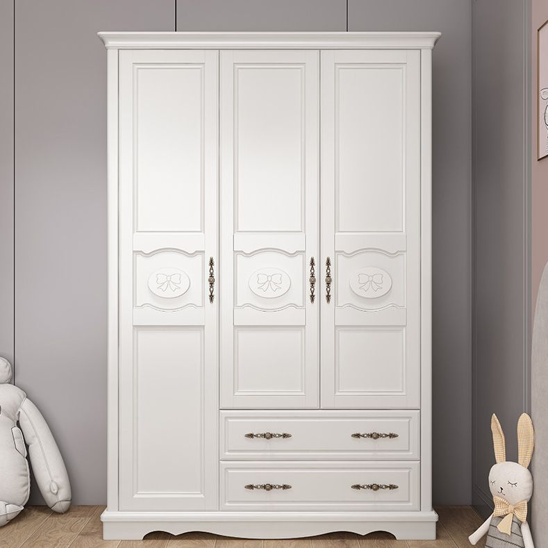 White Wood Kid's Airmoire Rectangle Youth Armoire with Lower Storage Drawers