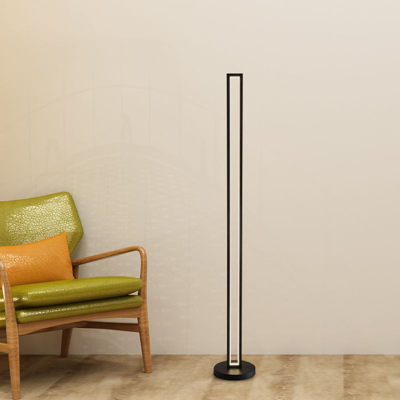 Rectangle Frame Stand Up Lamp Contemporary Metallic Black/White LED Floor Reading Lighting in Warm/White Light