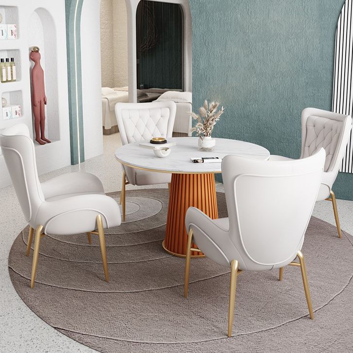 Glam 1/5 Pieces Dining Set Round Stone Dining Table for Dining Room