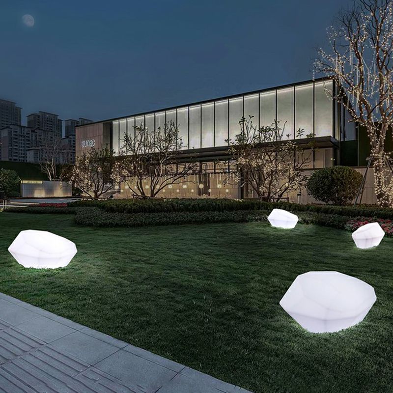 USB Charging Outdoor LED Ground Light Modern White Path Light with Rock Plastic Shade