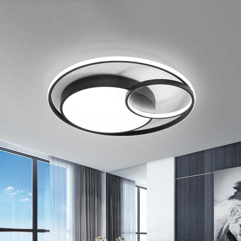 Circular Flush Mount Lamp Simple Acrylic Black/White/Gold LED Ceiling Light Fixture for Dorm Room, White/3 Color Light