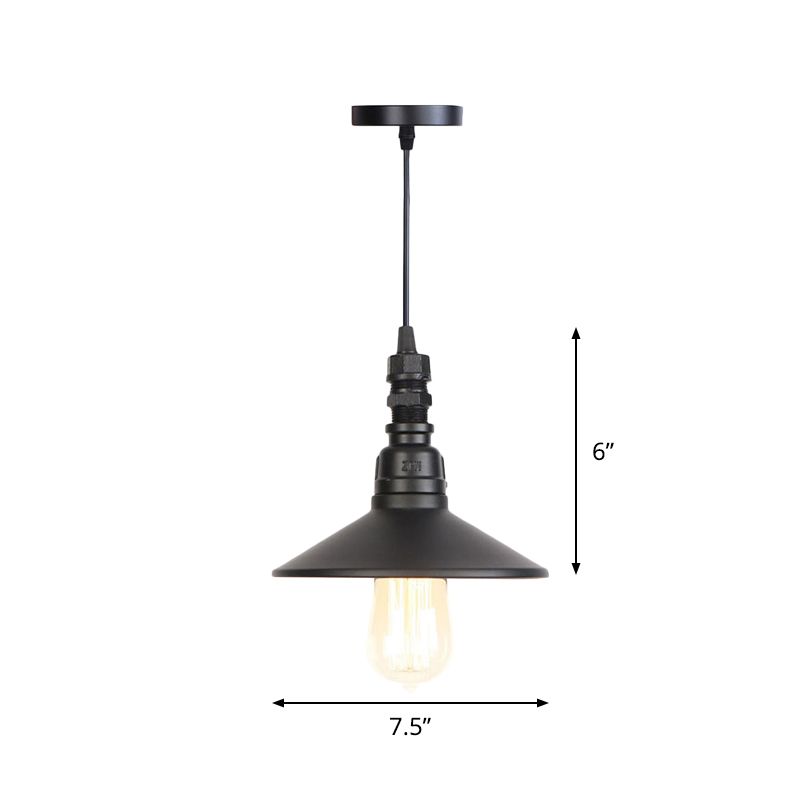 Zwart 1 Lichte hanglamp Lichte armatuur Industriële ijzeren schotelplafondlamp voor de gang