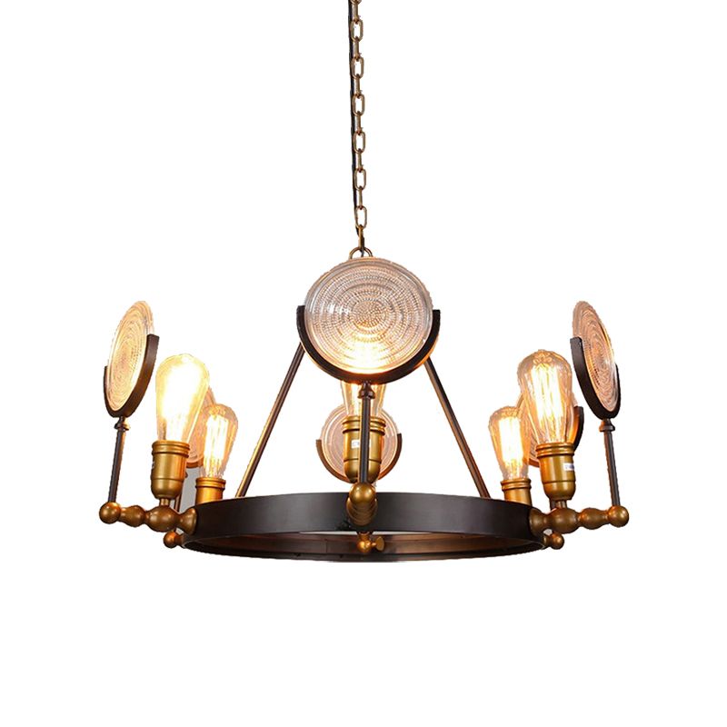 Round Clear Textured Glass Chandelier Lighting Industrial 6/8 Light Dining Room Pendant Lighting in Brass