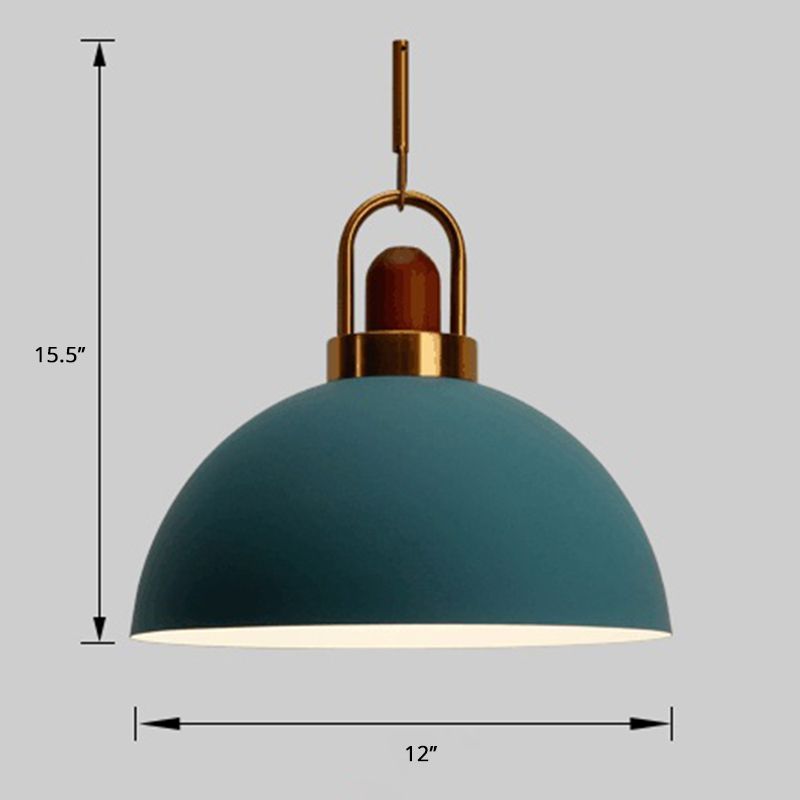 Bowl Shaped Hanging Lamp Nordic Metal 1-Light Restaurant Ceiling Pendant with Arc Handle