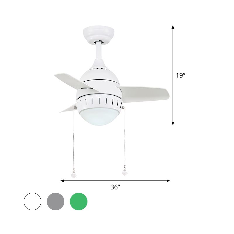 3 lames LED suspendu la lampe à fans moderne Light Semi Flush avec une nuance acrylique ovale en argent / blanc / vert, 26 "/ 36" de largeur