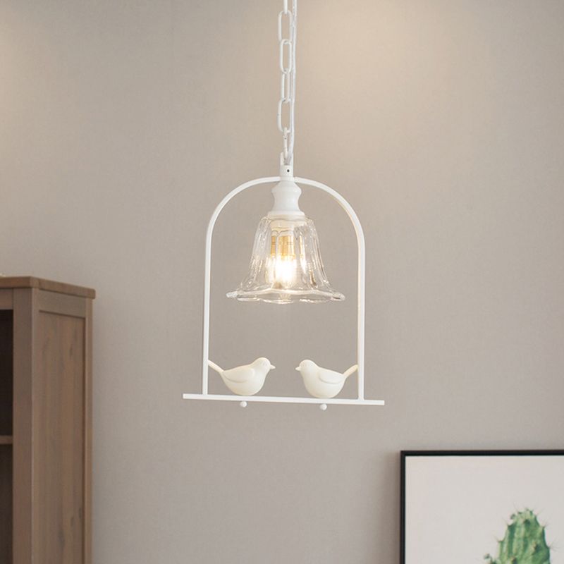 Mini Pendant Light White, Adjustable Ceiling Fixture with Bird Decoration Modern Style