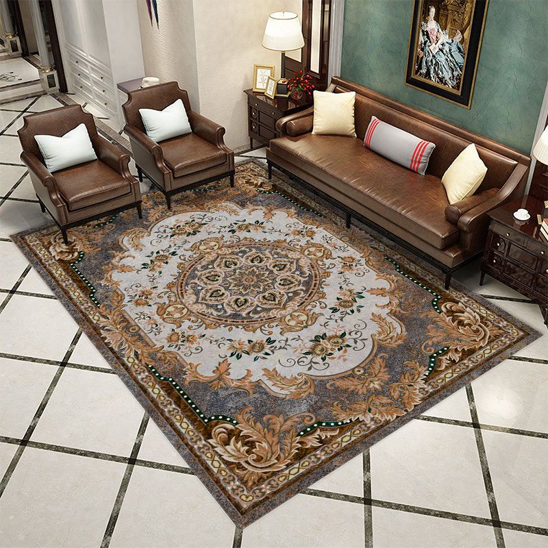 Victoria Medallion Design Rug Polyester Area Tapis Tapis sans glissement Rapier intérieur pour décoration pour la maison