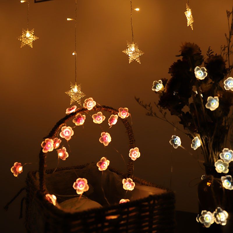 Peach Blossom Plastic String Lamp Modern Style Battery LED Festive Light for Courtyard