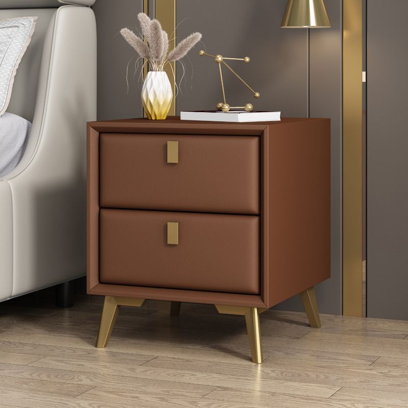 Faux Leather Accent Table Nightstand 2-drawer Night Table for Bedroom