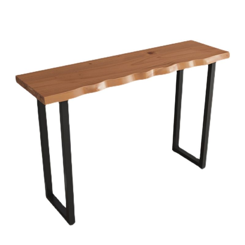 Industrial Pine Wood Top Bar Table Rectangle Bistro Table with Double Pedestal in Black