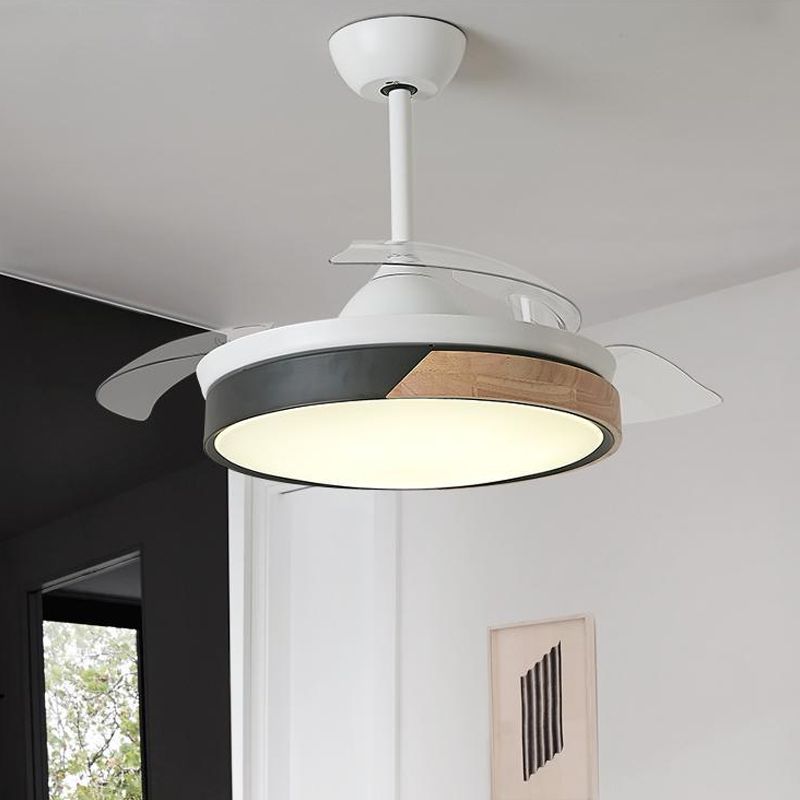 4-Blade Modernist LED Semi Flush Patchwork Round 20" Wide Ceiling Fan Light Fixture with Acrylic Shade