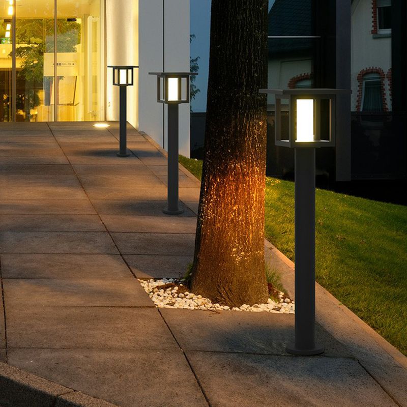 Matte Black Square Solar Lawn Light Minimalism White Glass LED Ground Lamp for Yard