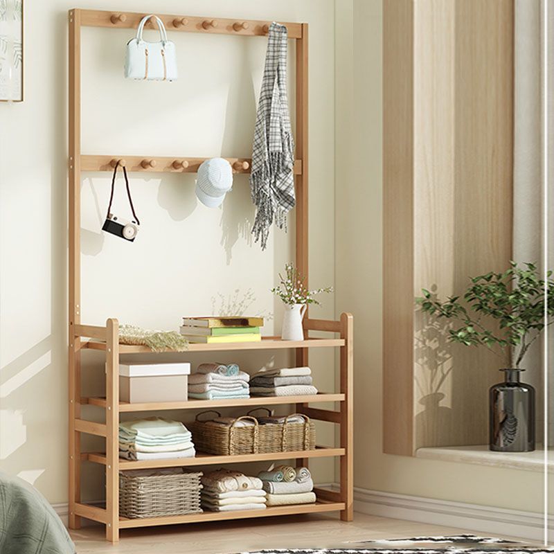 Modern Wood Coat Hanger Storage Shelves and Coat Hooks Entryway Kit