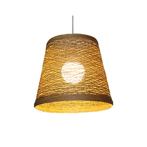 Rattan Trapezoid Hanging Pendant Lamp Rustic One Head Suspension Lighting in Red/Orange/White/Brown/Begie