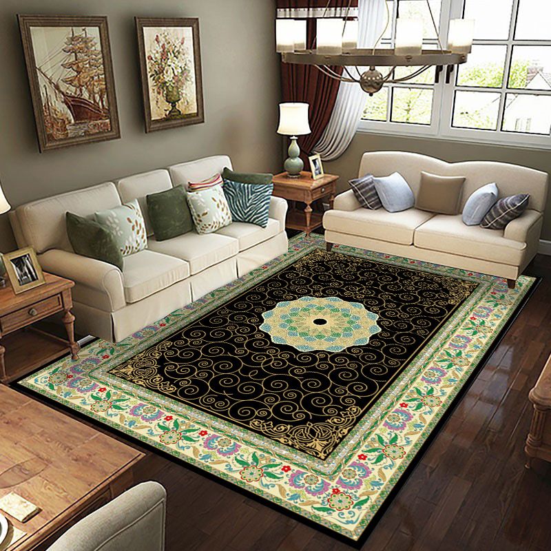 Black Moroccan Rug Polyester Graphic Indoor Rug Washable Rug for Living Room
