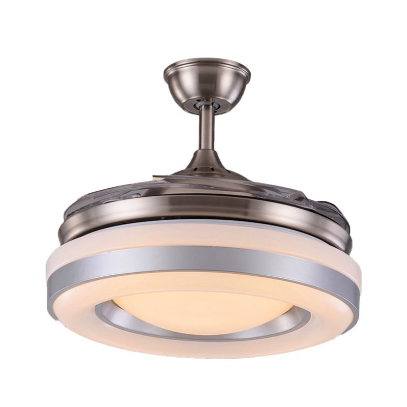 Silver/dorado LED Semi Flush Mount Light Modern Metal Ronda 4 cuchillas Lámpara de ventilador colgante con control remoto, 36 "/42" de ancho