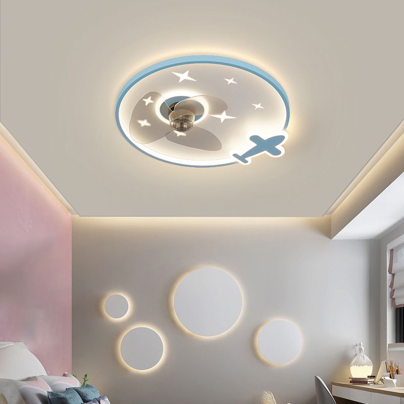 3-Blade LED Ceiling Fan Metallic Polish Finish Children Fan with Light for Hallway