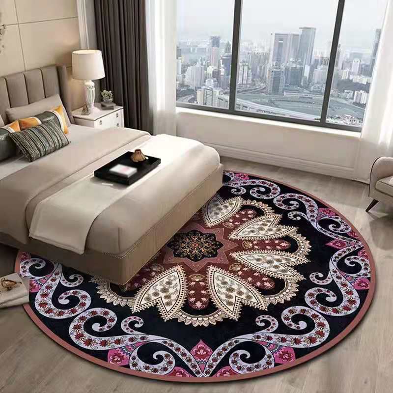 Round Tribal Pattern Carpet Polyester Persian Area Rug Stain Resistant Indoor Rug for Living Room
